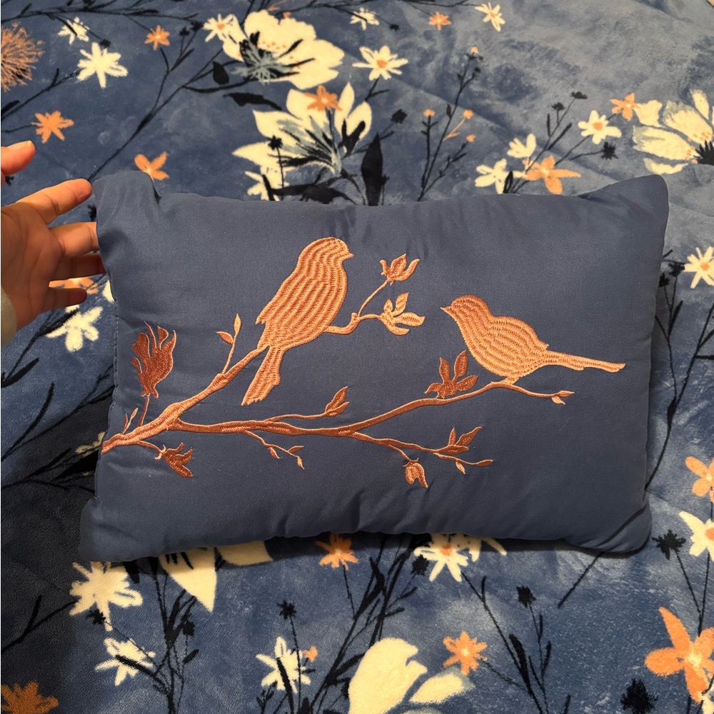 Blue Embroidered Bird Pillow ONLY ONE